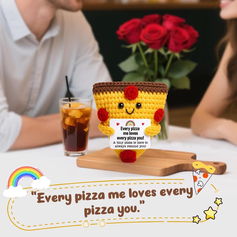 Romantic Gift For Couple Boyfriend Girlfriend Cute Handmade Crochet Pizza For Anniversary Valentine’s Day Love Gifts For Husband Wife Partner Small Birthday Gift Idea for Couples Pizza Decor