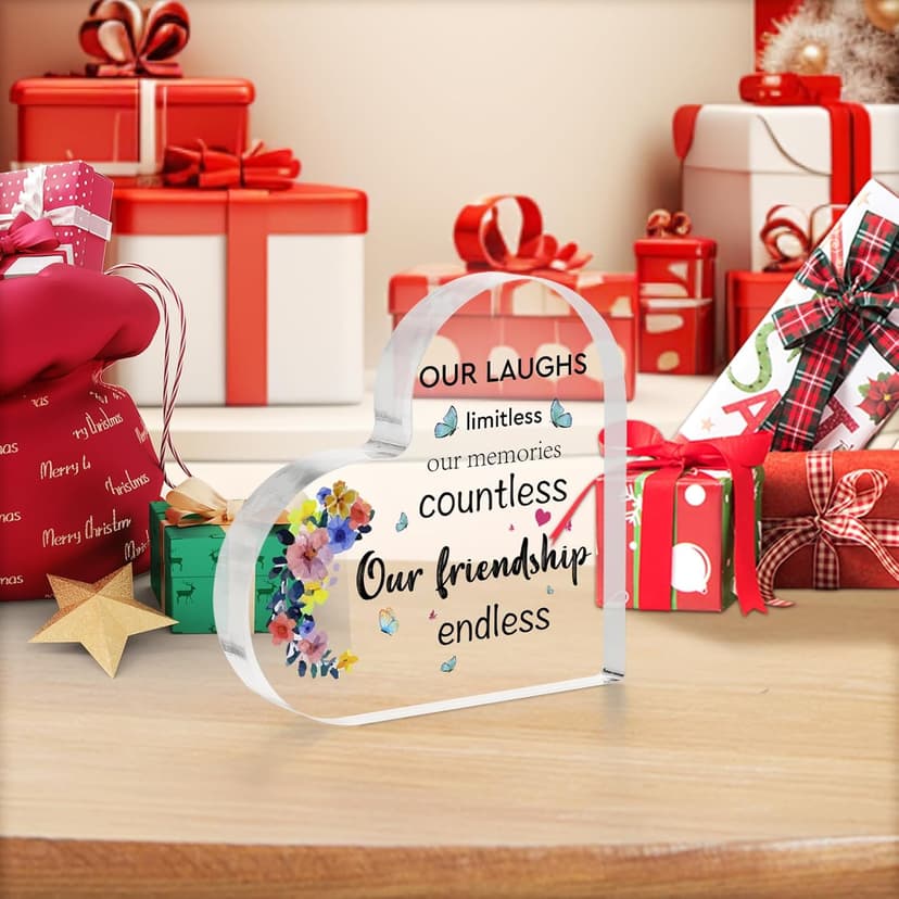 Best Friend Birthday Gifts for Women, Christmas Friendship Gifts for Women, BFF Sister Coworker Bestie Christmas Gift for Woman, Cute Heart Acrylic Plaque Paperweight Keepsake Decor