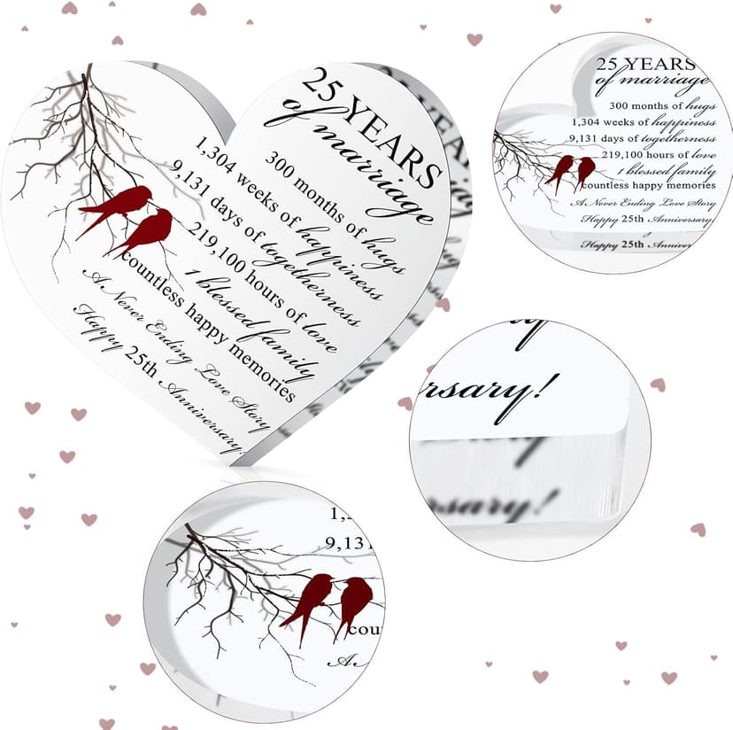 Qunclay 25th Years of Marriage Gift Wedding Anniversary Souvenir Heart Marriage Keepsake Decoration Present for Couple Parent Women Mom Husband Wife He She Friend Grandparents