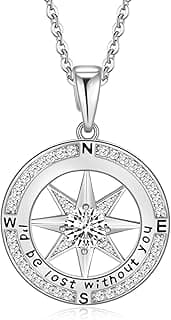 Mkhhy Compass Necklace for Women Jewelry For Her White Gold and Yellow Gold I'd Be Lost Without You(18k Real Gold Filled With S925)
