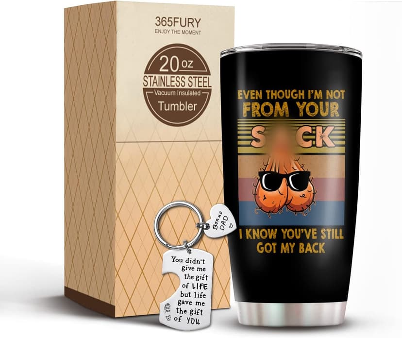 Bonus Dad Gifts - Step Dad Gifts From Daughter, Son, Kids - 20 Oz Tumbler & Keychain Funny Stepdad Gift - Christmas Father Day, Birthday Gift For Stepdad - Best Bonus Father Travel Coffee Mug
