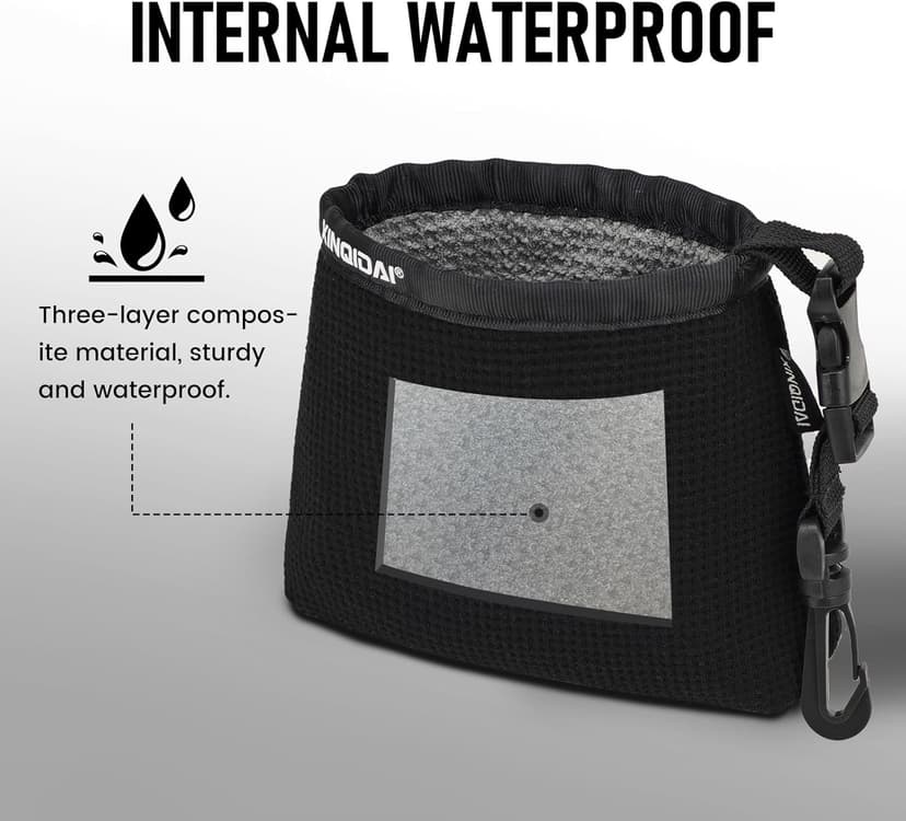 Golf Club and Golf Ball Cleaning Bag - Cleans Club Grooves, Waterproof Clean Face Tech, Detachable Clip, Machine Washable, Stay-Dry Exterior