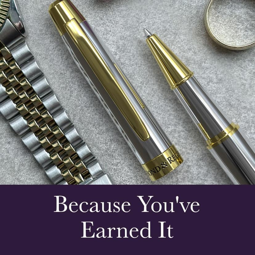 Silver Chrome & 24 Karat Gold | Certified Luxury Grade Rollerball Pen | Nice Gift for Men & Women