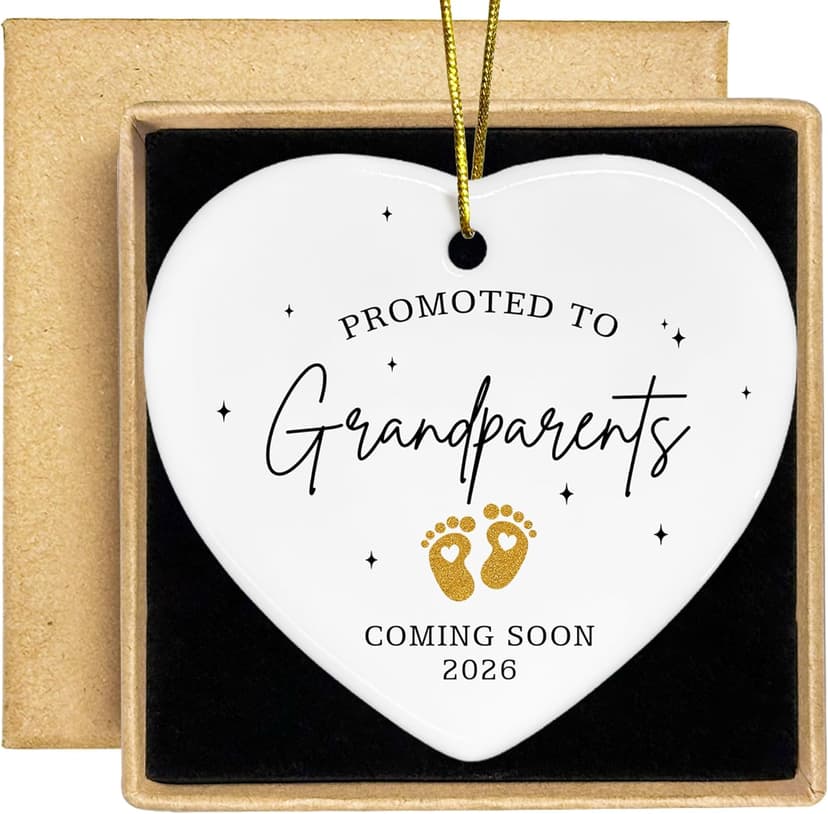 Grandparents Gifts - First Time Grandparents Gifts for Grandma, Grandpa - Baby Pregnancy Announcement Ornament for New Grandma - Grandpa to Be Ornaments 2026 - Ceramic Hanging Ornament