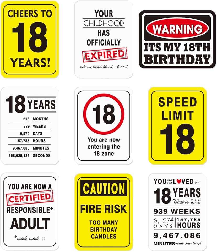 WERNNSAI 18th Birthday Party Decorations - 9PCS Wall Signs Funny Tags for Teens 18 Years Old Party Decor 18th Party Banner Table Centerpieces Door Wall Windows Signs Picture Props for Boys Girls