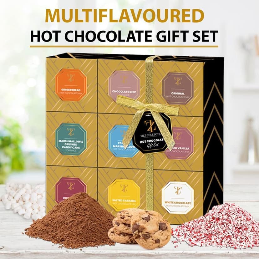 Hot Chocolate Cocoa Gift Set Mini Drinking Chocolate Different Flavors Selection Including Roasted Marshmallow Hazelnuts Gingerbread Luxury Christmas Gifts