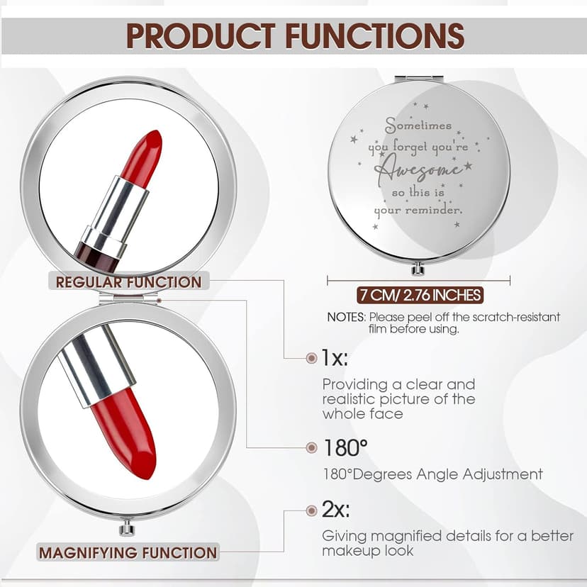 Roowest 10 Pcs Inspirational Compact Mirror Sometimes You Forget You're Awesome Appreciation Gifts for Women Group Employee Coworker Housekeeping Thank You Favors Magnifying Pocket Mirror (Multicolor)