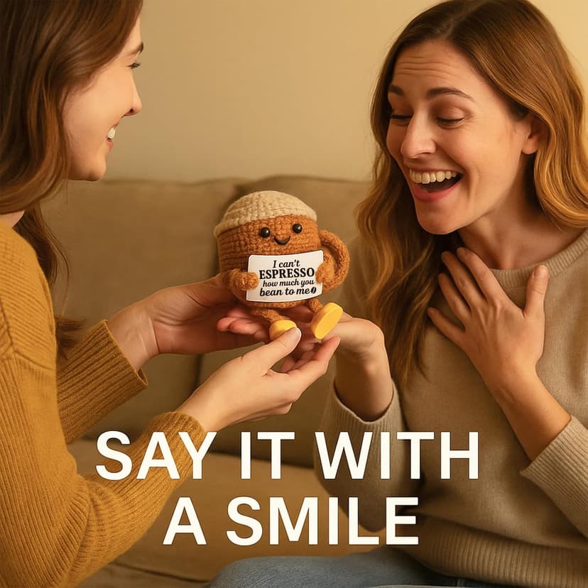 Birthday Gifts for Women Men Positive Crochet Coffee Cup Desk Decor–Cute Coffee Lover Gift for Best Friend Girlfriend Couple Wife Husband Anniversary Thank You