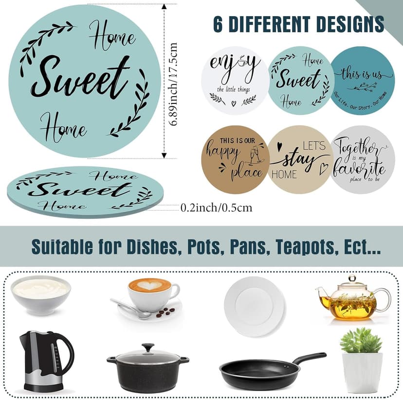 Queekay 6 Pcs Artisanal Wooden Coasters Trivets Set for Hot Pots and Pans Christmas Housewarming Gifts New Home 7" Farmhouse Pot Holder Trivets for New Apartment Home Buyers Presents(Ocean)