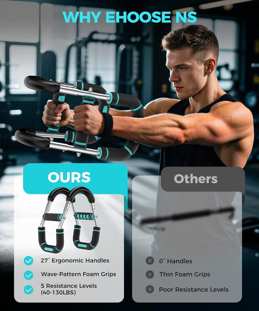 Twister Arm Trainer, Adjustable 5 Resistance Levels (40-130 lbs) Chest & Arm Workout Equipment for Men & Women, Ergonomic Home Gym Strength Trainer with Anti-Slip Handles & Carry Bag