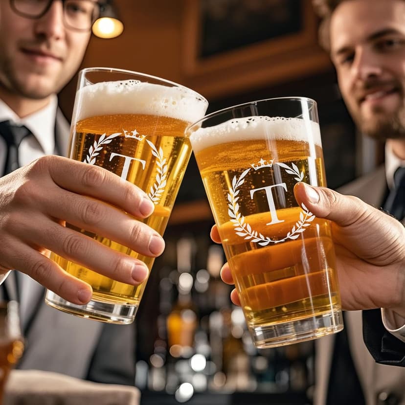 Personalized Beer Glasses Gifts for Men, 16 oz Pint Glasses Monogrammed A-Z Drinking Glass Cups Customized Gift, Unique Christmas Anniversary Birthday Gifts for Men Him Dad Brother Husband Grandpa (T)