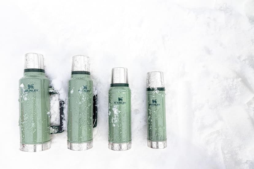 Stanley Classic Legendary Vacuum Bottle 1.1 qt Wide Mouth with Leakproof Cup Lid Keep Drinks Hot or Cold Packable for Travel Insulated Stainless Steel Thermal Bottle BPA-Free Hammertone Green