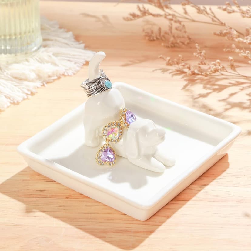 PUDDING CABIN Dog Mom Gifts for Women: Dog Lover Ring Holder Dish Jewelry Holder, Perfect for Mothers Day, Birthday, Wedding, Christmas