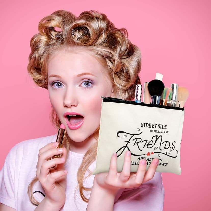 Weewooday 6 Pieces Friendship Gifts for Women Good Friends Makeup Cosmetic Bags Weekend Trip Gifts Birthday Portable Makeup Bags Gifts for Women Travel Retirement Anniversary Present(Classic Style)