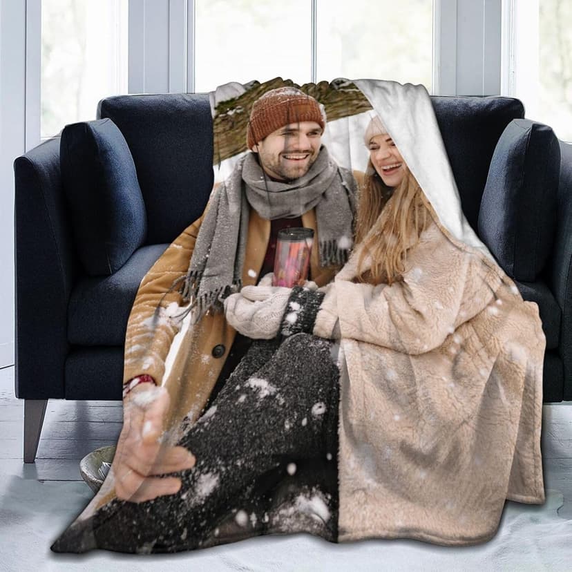 Custom Blanket with Picture Text, Personalized 1 Photo Blanket, HD Printing Customized Flannel Throw Blanket Gifts for Mom Dad Couple Girlfriend Boyfriend Wife Husband Gift