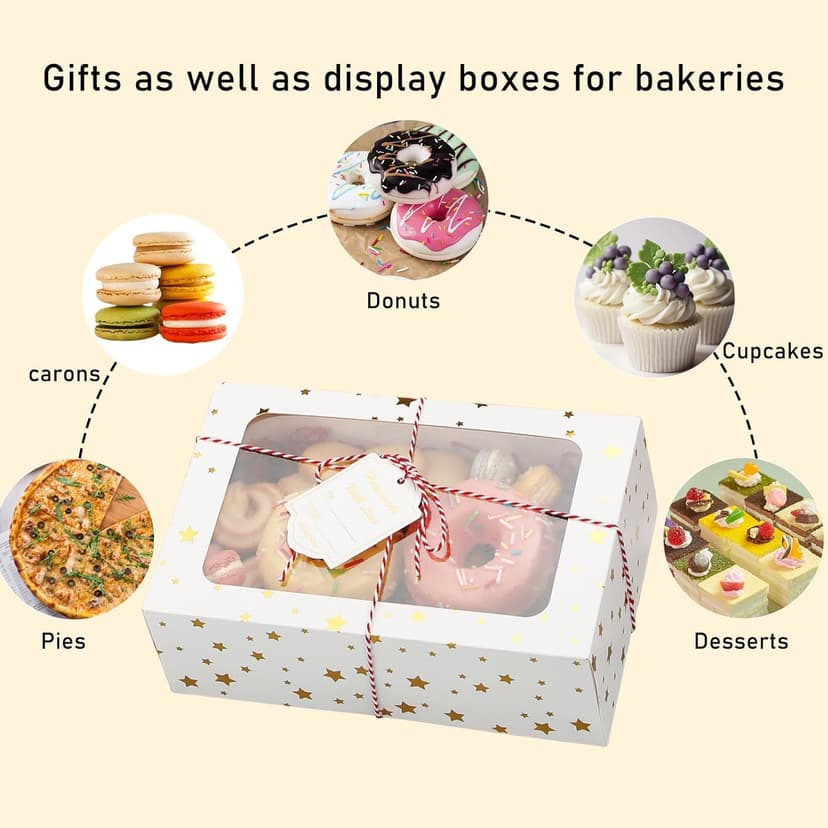 24 Sets Christmas Cookie Boxes with Window Treat and Pastry 9x6x3 Inches Gold Bakery Boxes Container for Gift Giving Christmas Chocolate Covered Strawberries,Donut,Mini Cake Packaging Boxes