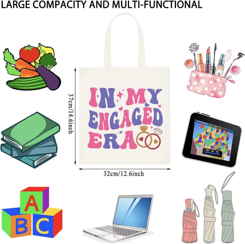 WCGXKO Funny Engagement Gift For Her In My Engaged Era Wifey Bridal Bachelorete Party Canvas Tote Bag