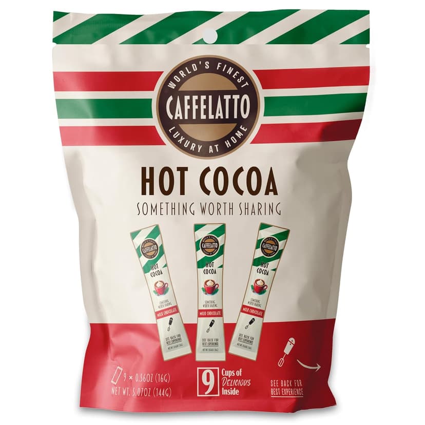 Caffelatto Milk Chocolate Hot Cocoa, Gourmet Single Serve Sticks, Made for Milk Frothers, Add Your Own Milk, Simple Ingredients and Easily Customized, 9 Pack