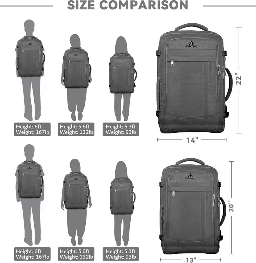 Carry On Backpack, 50L Extra Travel Laptop Backpack for Men Women, Big Bag Business Travel Essentials Gifts for men, 17 Inch Laptop Backpack Computer Bag Gifts for Him Men, Grey