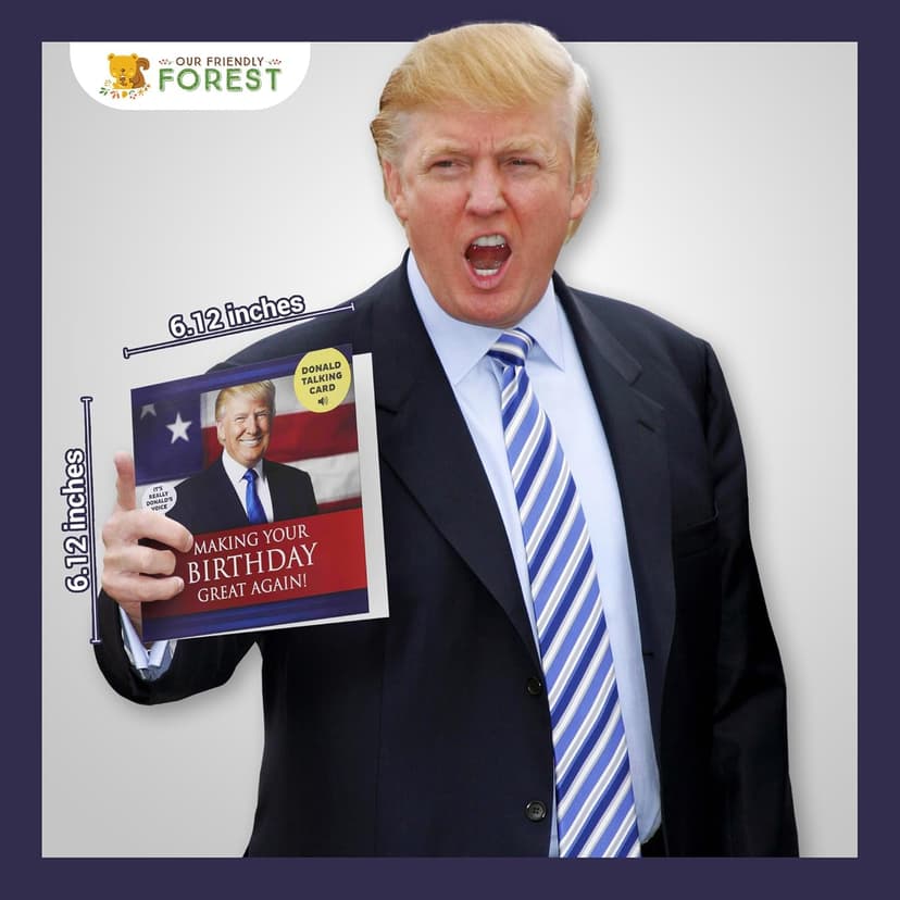 OUR FRIENDLY FOREST Talking Trump Birthday Card with Authentic Voice - Presidential Theme Birthday Greeting for Men & Women (Red)
