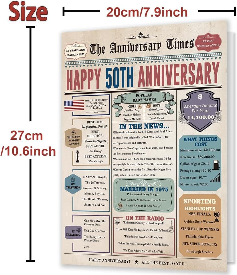 Best 50th Wedding Anniversary Card Gifts for Couple, Funny 50th Anniversary Decorations for Mom Dad, Golden Wedding Gift for Him Her