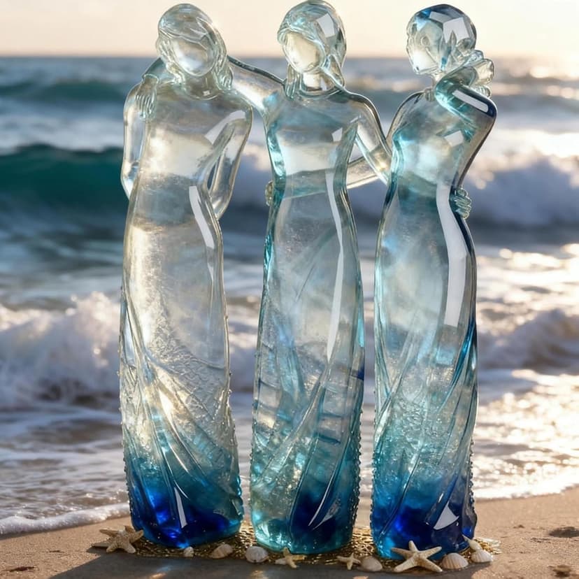 VIECDJSK Sisters Friendship Figurine, Sea Glass Style Resin Sisters Sculpture, Celebrates Friendships Memorial Gift for Women, Unique Birthday Present for Christmas Graduation Home Decor (Three Sisters)