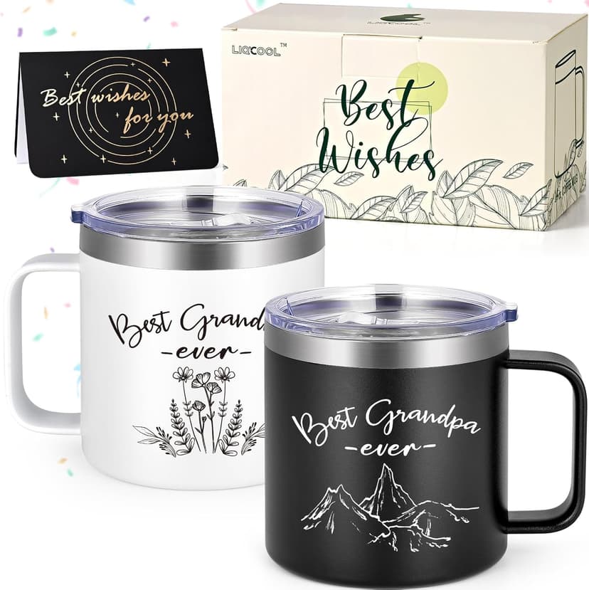 LiqCool Gifts for Grandparents, 14 Oz Best Grandma and Grandpa Insulated Mugs, Christmas Gifts for Grandparents, Grandma and Grandpa Gift from Grandkids Grandchildren(Black & White)