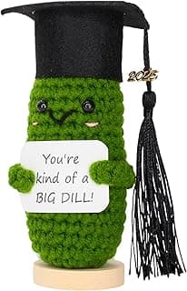 Graduation Gifts 2025 – Big Dill Crochet Pickle with Stand & Keychain | Handmade Grad Gift for High School, College, University, Nurses, PhD. Gifts for Her