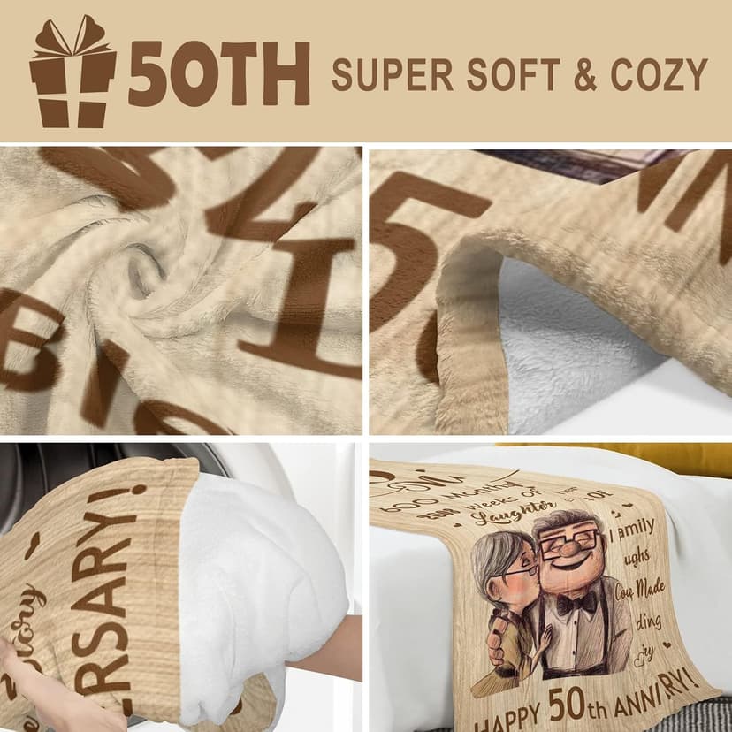 50th Anniversary Wedding Gifts, 50th Anniversary Decorations, Best 50 Anniversary Blanket Gift Idea for Couple Parents, Golden 50 Years of Marriage Throw Blankets 60"X50"