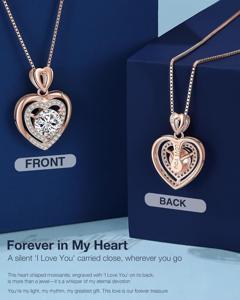 Moissanite Necklace for Women, 1Ct Yellow Gold Heart Pendant Necklace Gifts for Wife, 18K Gold Plated S925 Sterling Silver, Anniversary Jewelry Present for Wife, Birthday Gifts for Girlfriend, Mom