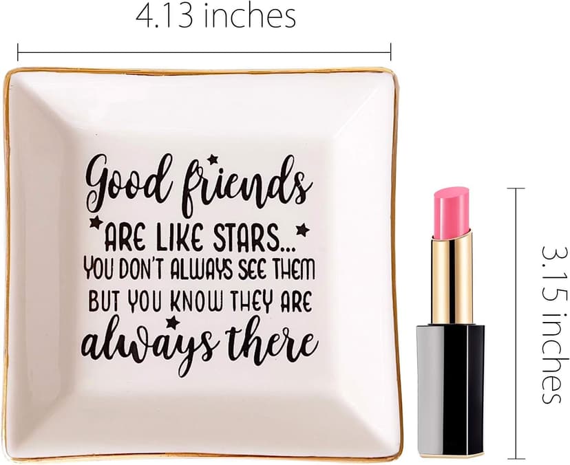 PUDDING CABIN Birthday Gifts for Friends Female Ring Trinket Dish - “Good Friends Are Like Stars You Don't Always See Them But You Know They Are Always There” Friendship Gifts for Women Friends