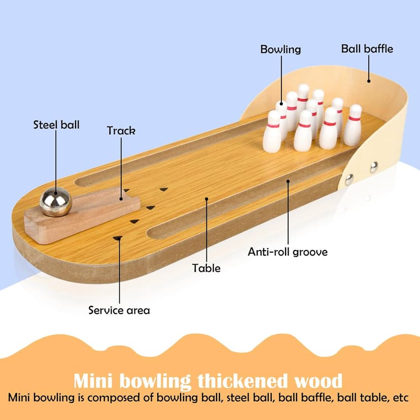 Mini Bowling White Elephant Gifts for Adults Useful Stocking Stuffers for Teens Adults for Men Women Who Have Everything Teens Boys Table Top Set Wooden Desktop Tiny Bowling Fun Gag