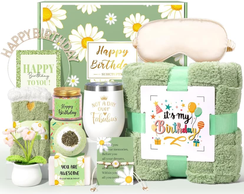 Birthday Gifts for Women, 12pcs Happy Birthday Gift Basket for Women Unique Gifts Set Ideas Relaxing Birthday Box w/ Blanket for Her Mom Best Friends Female Sister Coworker Her Friendship