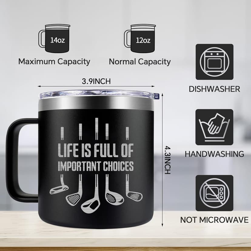 Fufendio Golf Gifts for Men, Women - Unique Mens Golf Gift for Christmas, Birthday - Cool Gifts for Golfers, Dad, Grandpa - Life Is Full of Important Choices, 14oz Golfer Coffee Mug