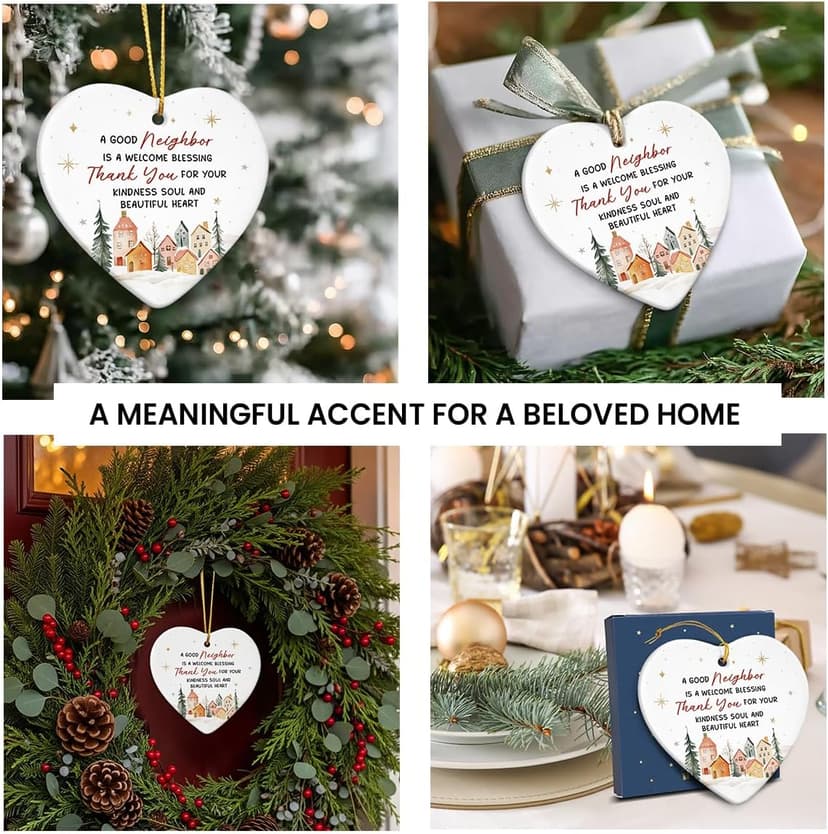 Neighbors Ornament 2025 - Thank You Gifts for Good Neighbors and Friends Next Door, Xmas Appreciation Gift for Women Man, Ceramic Ornaments for Christmas Tree Decor, Cute for Neighbor