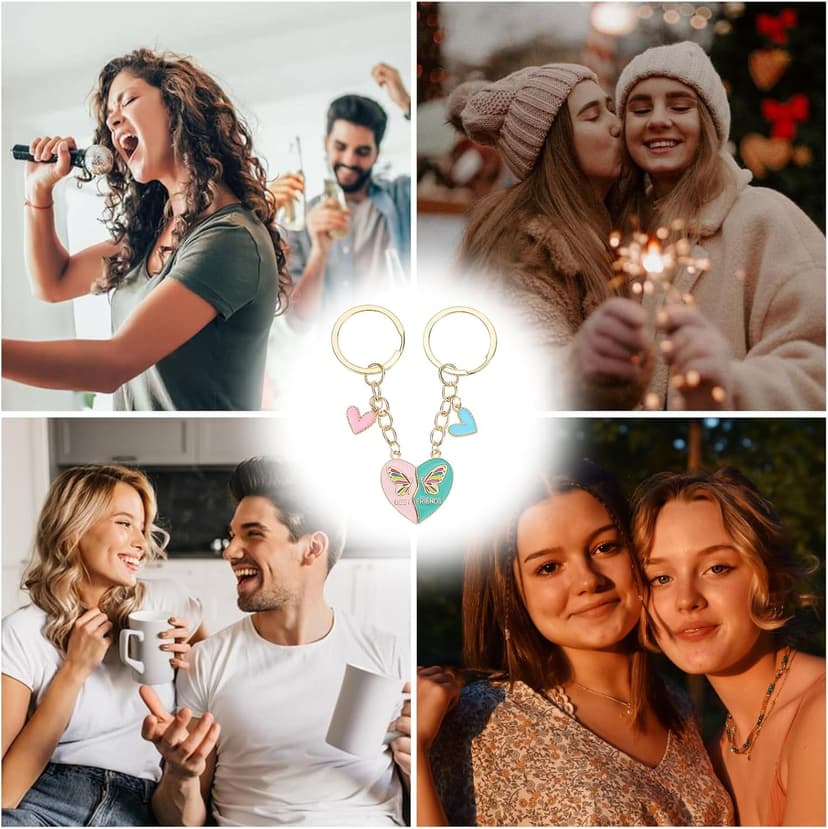 Ouligay 2 Pcs Heart Matching Keychains for Women,Best Friend Keychain,Best Friend Keyring,Long Distance Friendship Birthday Creative Gifts(Pink Bule)