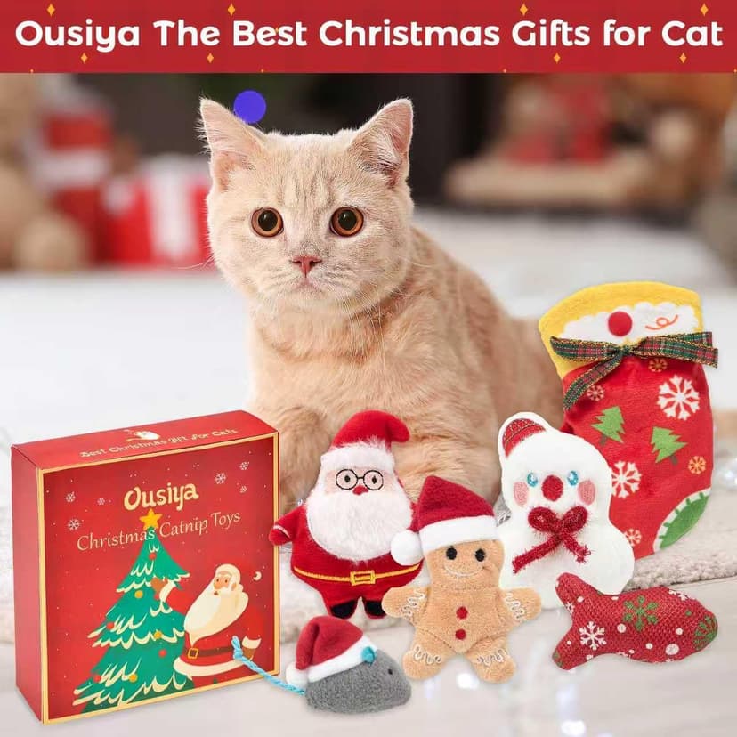 6 PCS Christmas Catnip Toys with Gift Box, Cat Toys Set for Christmas, Interactive Cat Chew Toy for Indoor Cats Kittens Kitty