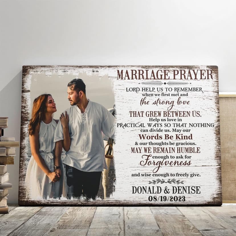 Dem Canvas Personalized Prints, Custom Photo and Name, Wedding Gifts for Couple, Anniversary Valentine Gift, Marriage Prayer Canvas, Engagement Gift (12x08)