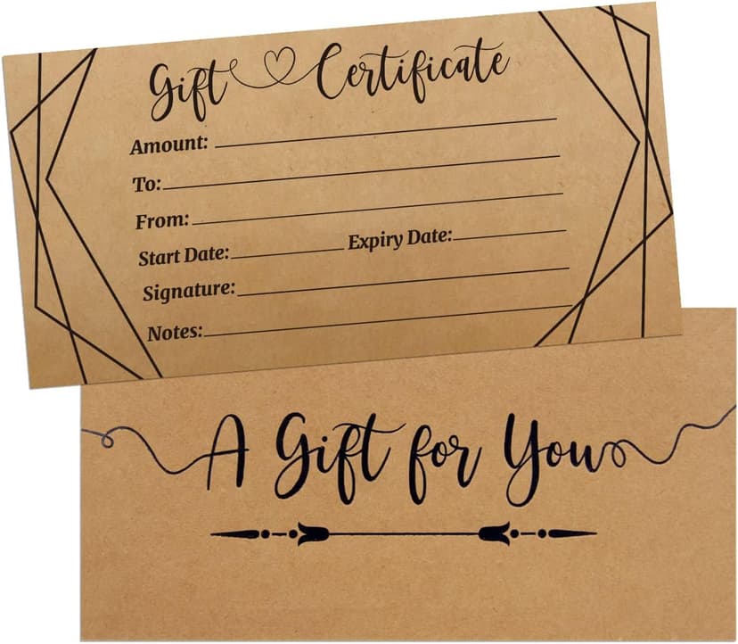 ceiba tree Kraft Blank Gift Certificates for Business 30 Pcs Black Foil Certificate Cards with Envelopes for Salon Restaurants Spa Birthday