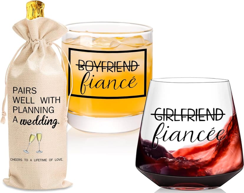 Engagement gifts for couples gifts for Newly Engaged,2025 Engagement present for Her Fiance Fiancee wine glasses for Women,Mr Mrs Gifts engaged gifts for Bridal,Women Engagement Gifts