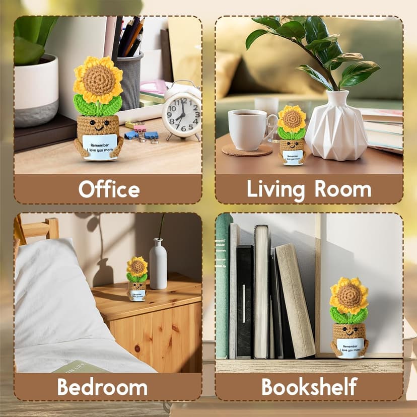 Mini Sunflower Mom Gifts from Daughter Son Kid, Handmade Crochet Mothers Day Christmas Birthday Gift with Card, Remember I Love You Mom, Positive Emotional Present, Cute Small Stuff Things