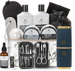 Father's Day Bath and Body Gift Basket for Men and Women, 23pcs Charcoal Luxury Home Spa Kit for Mother in Cosmetics Leather Bag, Face Oil, Birthday Gift, Self Care, perfect for Christmas, Holiday