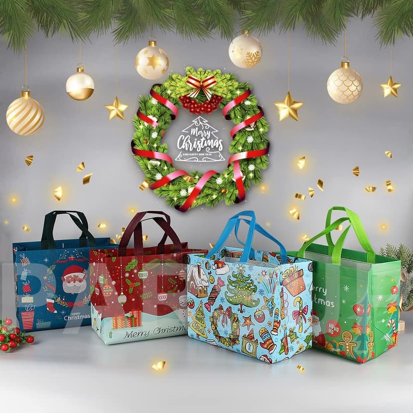 PARSUP Multifunctional Non-Woven Christmas Bags for Gifts Wrapping Shopping - Treat Bags with Handles, Xmas Party Supplies