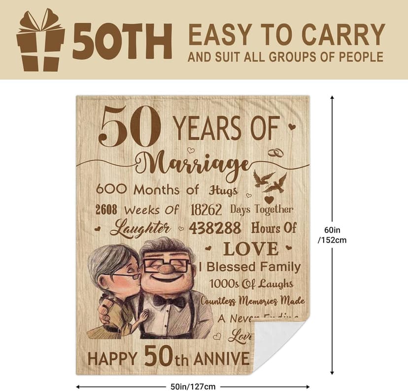 50th Anniversary Wedding Gifts, 50th Anniversary Decorations, Best 50 Anniversary Blanket Gift Idea for Couple Parents, Golden 50 Years of Marriage Throw Blankets 60"X50"
