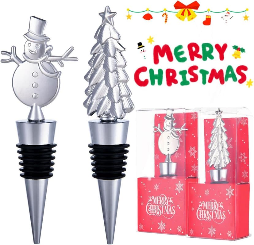 Christmas Wine Bottle Stoppers Set of 2, Wine stoppers for Christmas Thanksgiving Halloween and Easter Decorative, Xmas Wine Stoppers Gift for Hostess - Wine Corker/Wine Bottle Sealer