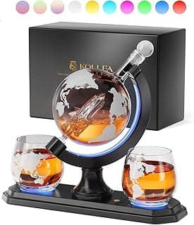 Gifts for Men Dad Christmas, Kollea Globe Whiskey Decanter Set with Space Rocket Inside, 7 Colors Led Liquor Decanter, Cool Gifts for Husband Brother Whiskey Lover, for Birthday Anniversary Home Bar