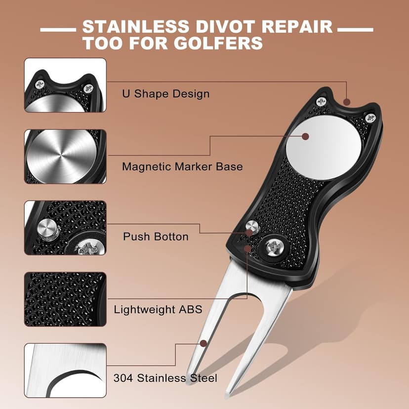 Golf Accessories for Men and Women, Golf Gifts for Him with Leather Case, Golf Brush, Golf Balls, Golf Tees, Golf Ball Clamp, Golf Divot, Golf Ball Line Marker Tool,Golf Ball Marking Stencils