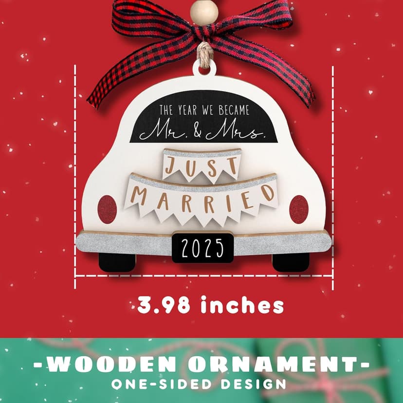 Pawzity Wedding Gifts - Mr and Mrs Gifts - Wedding Gift for Couples 2025, Bride - First Christmas Married Ornament 2025 - Bridal Shower Bride Gift for Newlywed - Wood Married Ornament​