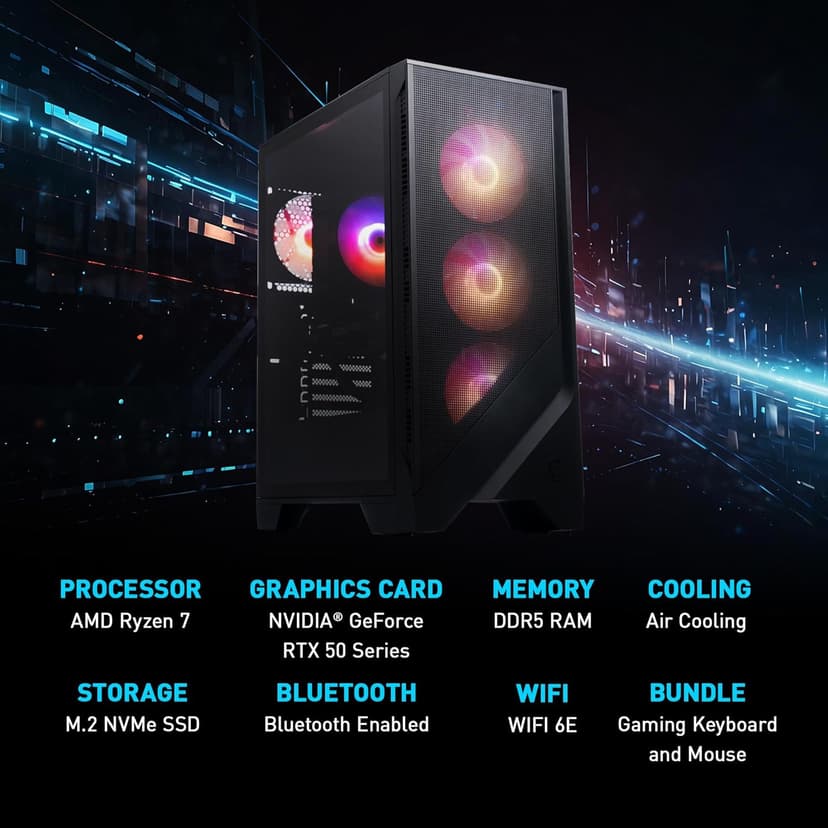 MSI Codex Z2 Gaming Desktop: AMD R7-8700F, GeForce RTX 5070, 32GB DDR5, 2TB m.2 NVMe SSD, USB Type-C, VR-Ready, Windows 11 Home : A8NVP-436US