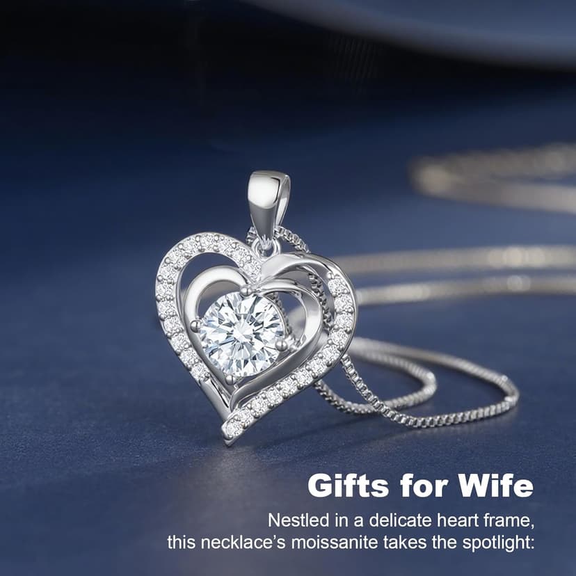 waitrose Moissanite Heart Necklace for Women Birthday Gifts for Wife S925 Sterling Silver Jewelry for Christmas Anniversary Valentine Birthday Gift for Her Girlfriend Mom